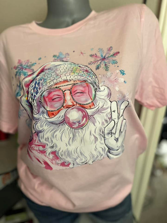 Pink Retro Santa Blowing Bubble