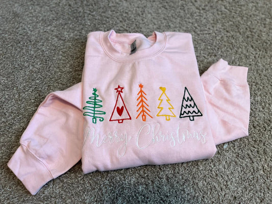 Colorful Christmas Trees embroidered crew